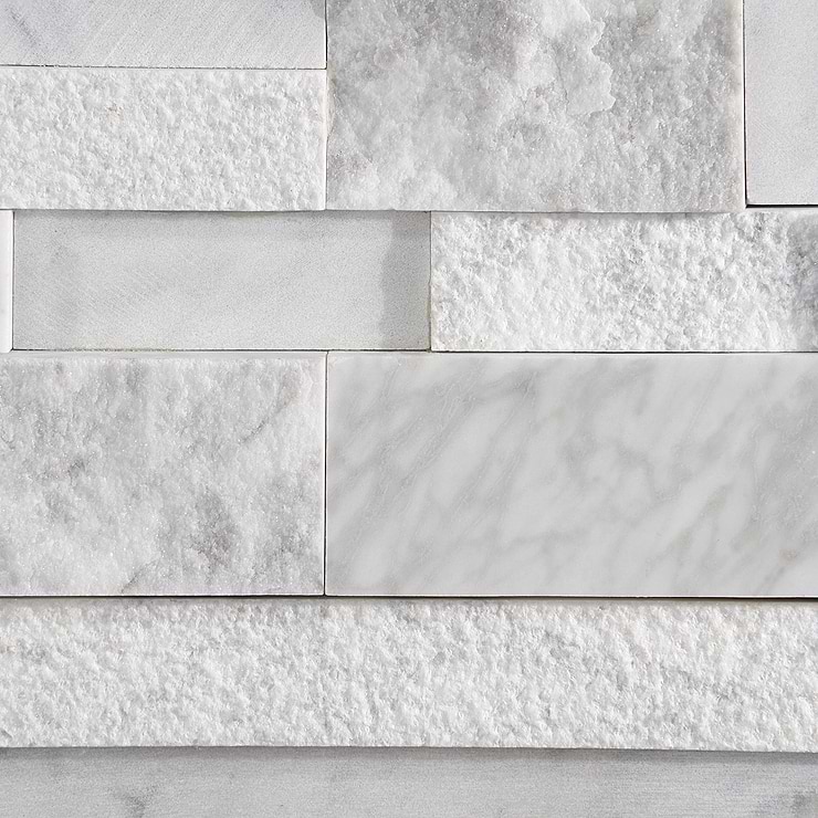 StackStone 3D Snow White Marble Ledger Panel Mosaic Wall Tile