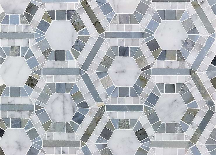 Cosmos Carrara & Moonstone 4" Hexagon Marble Polished Mosaic Tile