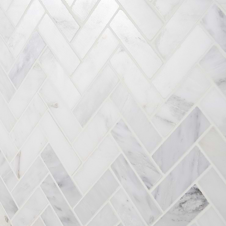 Asian Statuary 1x3" Herringbone Polished Marble Mosaic Tile