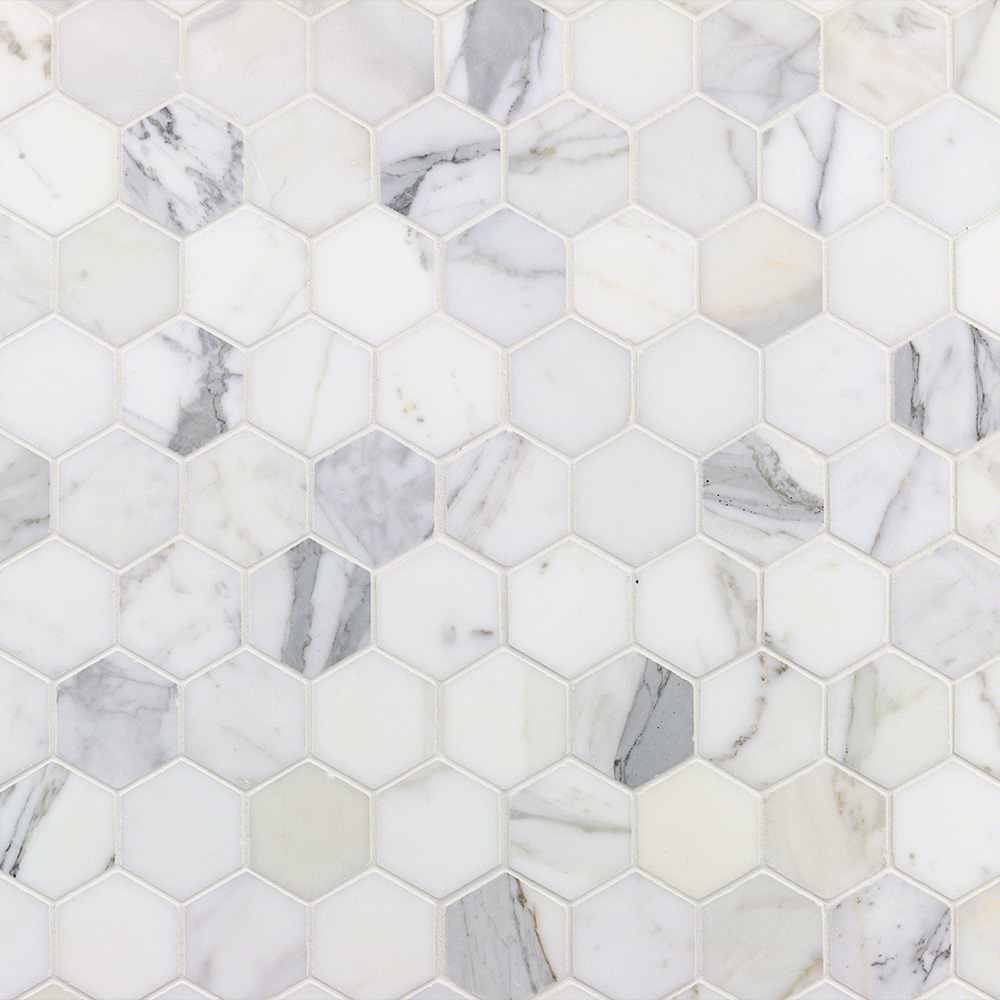 Calacatta 2" Hexagon Polished Marble Mosaic Tile