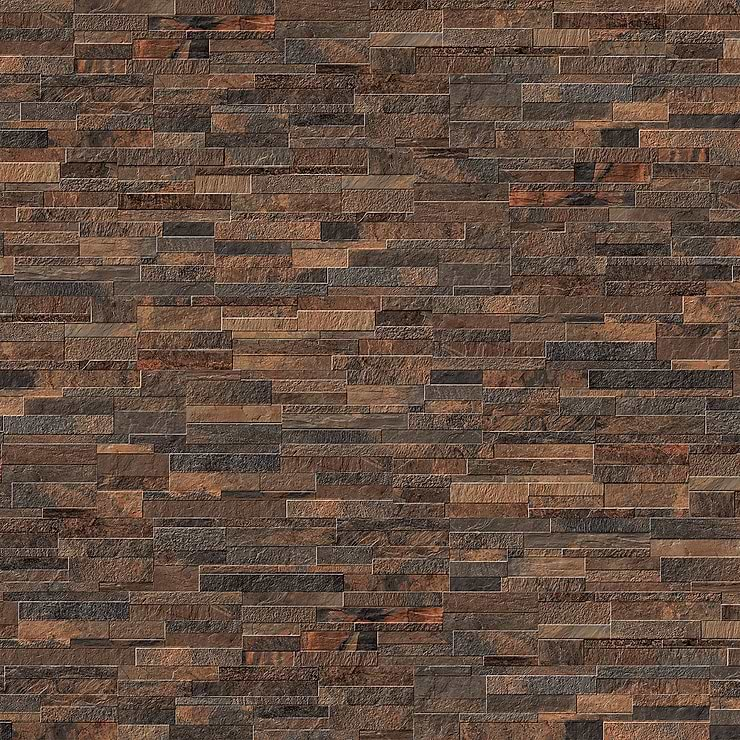 Rugged Stacked Slate Multi Dark 6x24 Matte Porcelain Ledger Stone Veneer