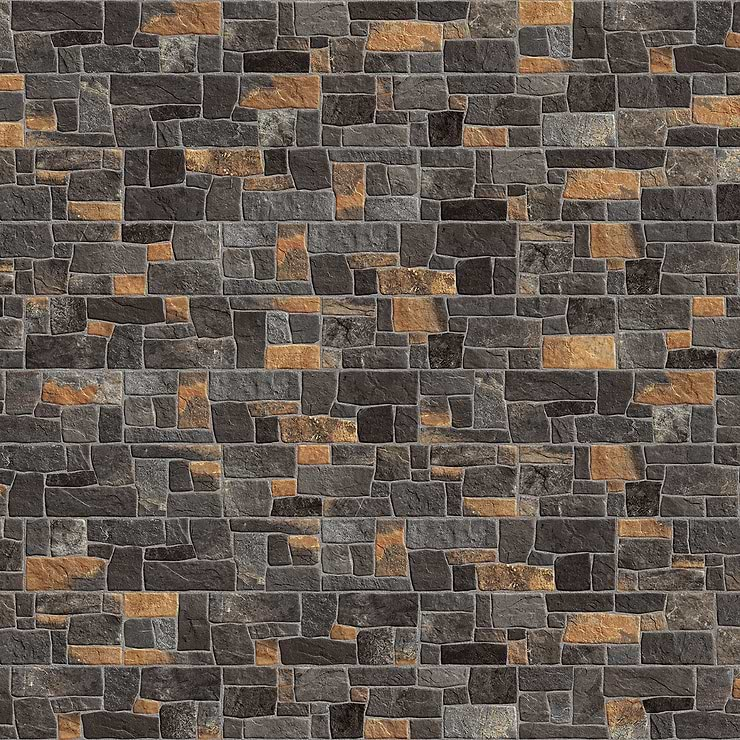 Rugged Tumbled Mix Black 6x24 Matte Porcelain Ledger Stone Veneer