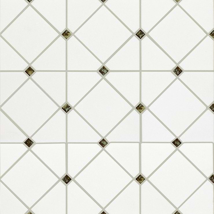 Euphoria Glass Limelight Silver Diamond Honed Thassos Marble Mosaic Tile