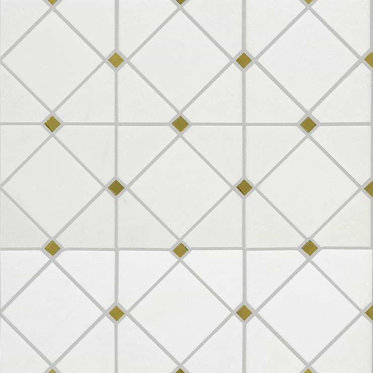 Euphoria Glass Limelight Gold Diamond Honed Thassos Marble Mosaic Tile