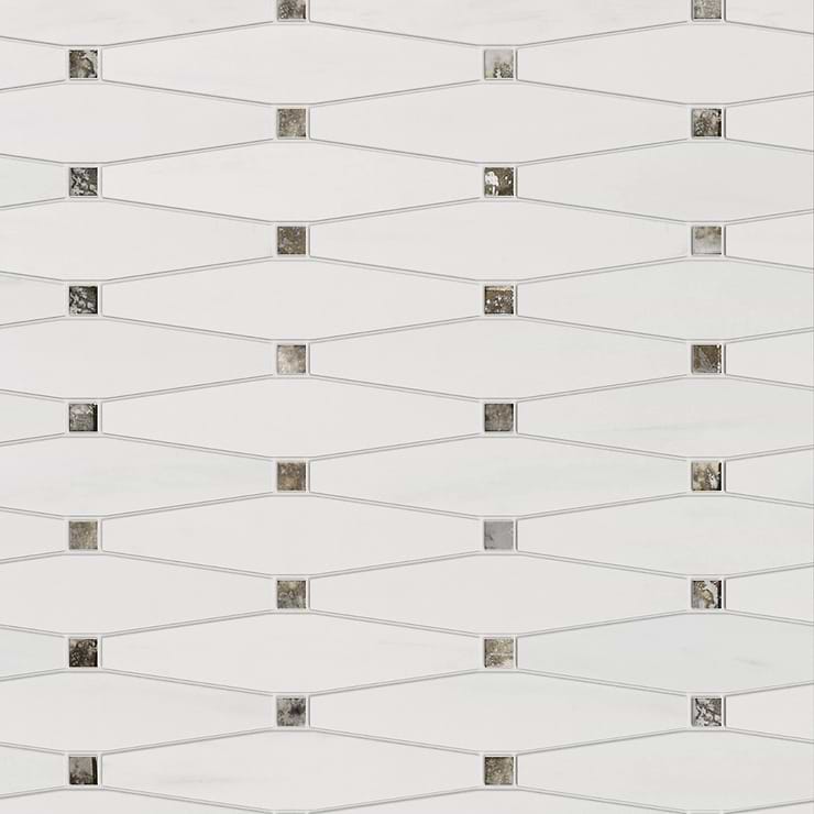 Euphoria Glass Gleam Silver Octagonal Polished Carrara Marble Mosaic Tile