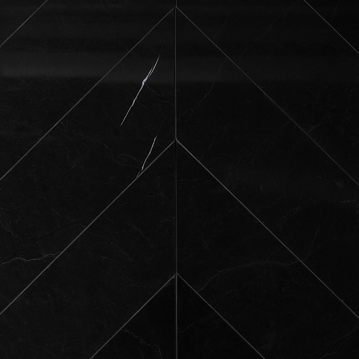 Nero Marquina 6x24 Chevron Polished Marble Tile