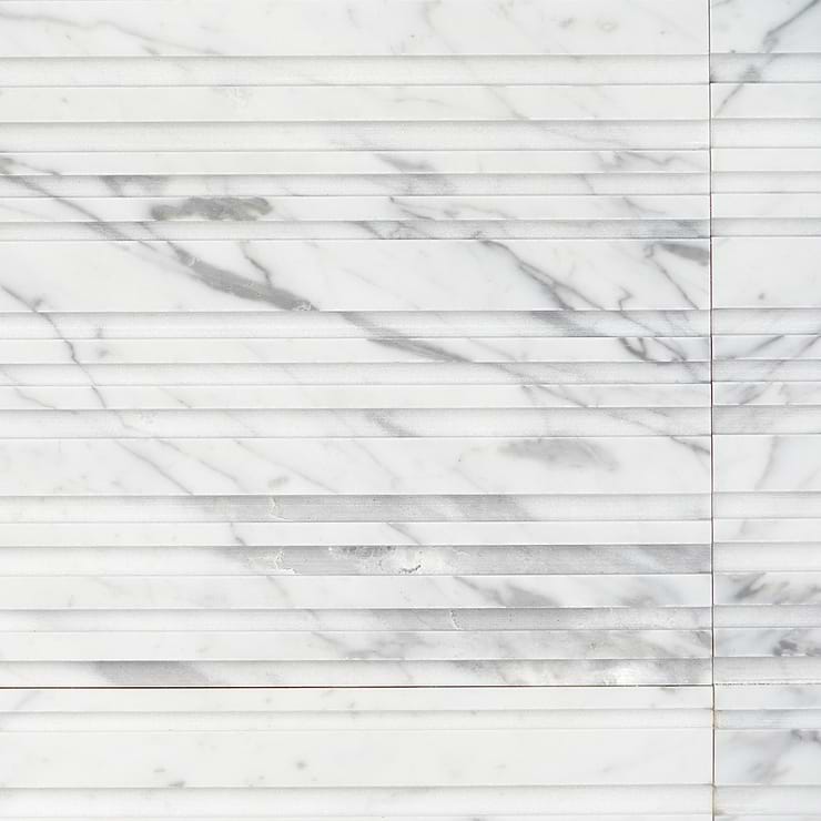 Barcode by Michael Habachy Entero Carrara White 8x8 Textured 3D Honed Marble Tile