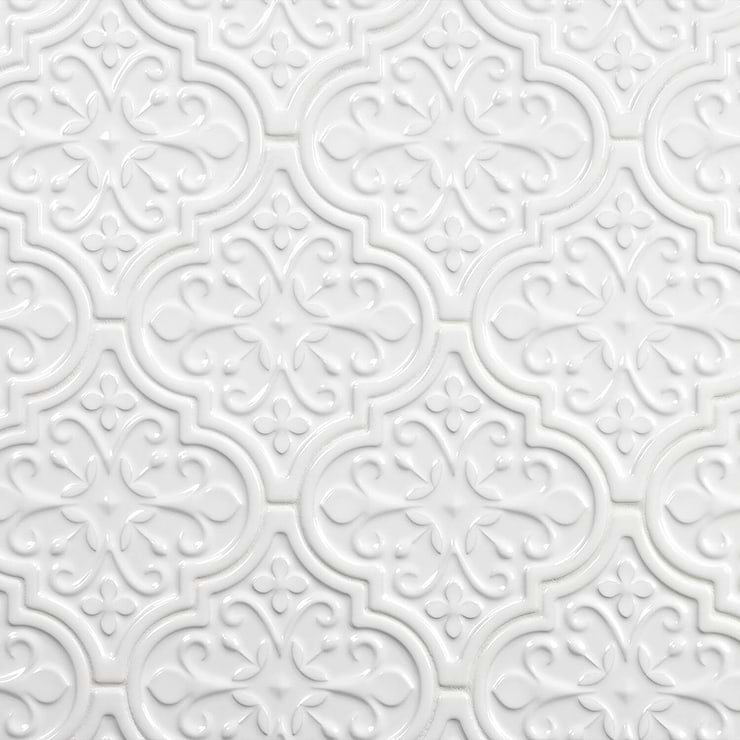 Byzantine Florid Arabesque Bianco Ceramic Wall Tile