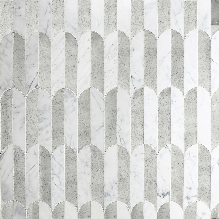 Altos Mirror Polished Marble Mosaic Fish Scale Tile in Elongated Scallop Pattern