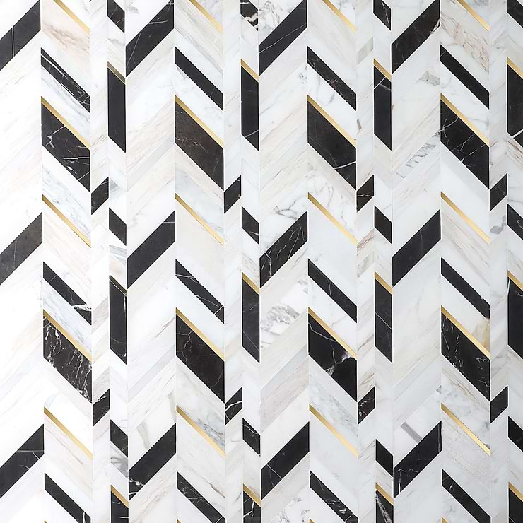 Amari Saint Laurent Polished Marble and Brass Mosaic Tile