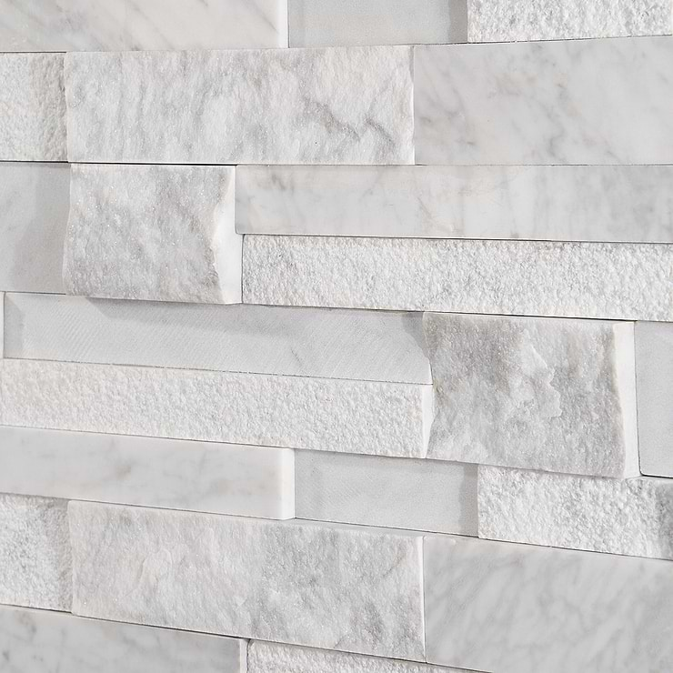 StackStone 3D Snow White Marble Ledger Panel Mosaic Wall Tile