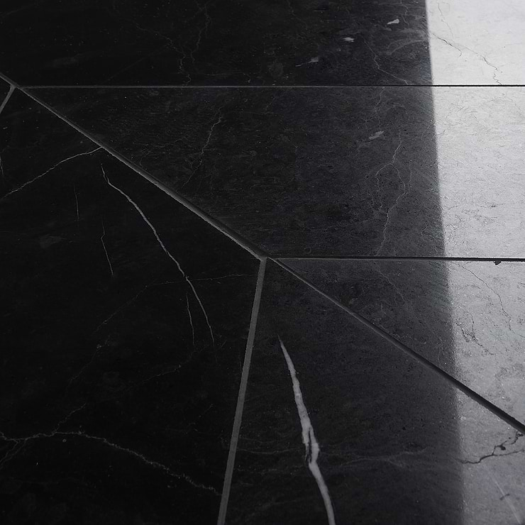 Nero Marquina 6x24 Chevron Polished Marble Tile