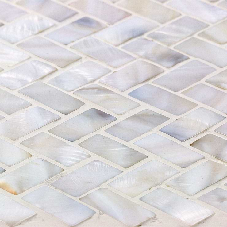 Oyster White Pearl Herringbone Tile