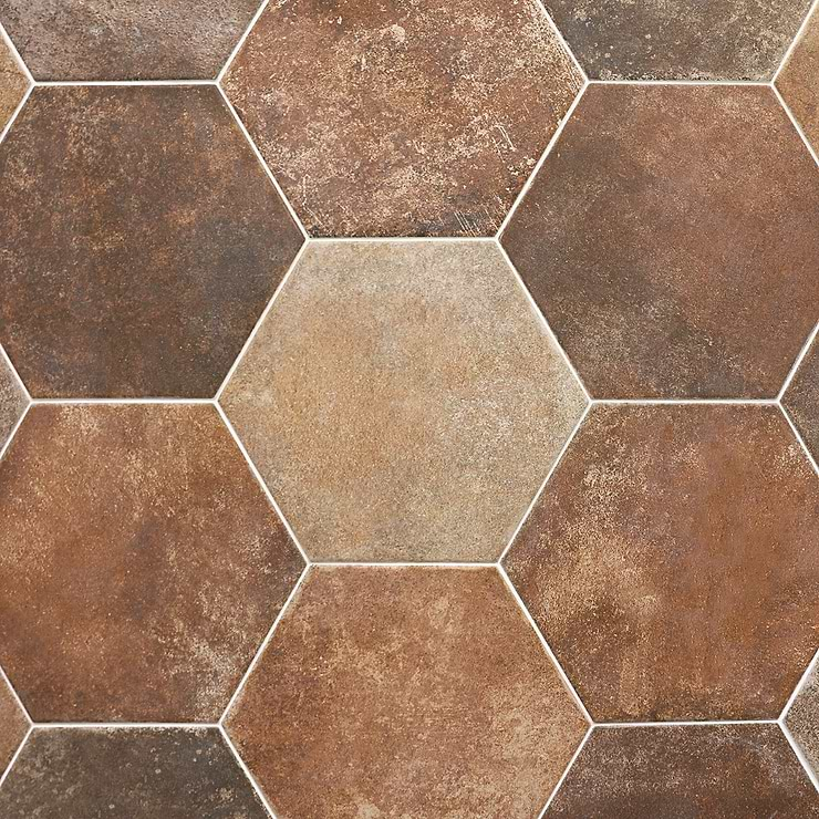 Terra Pompeii Marron Brown 8" Hexagon Matte Porcelain Tile