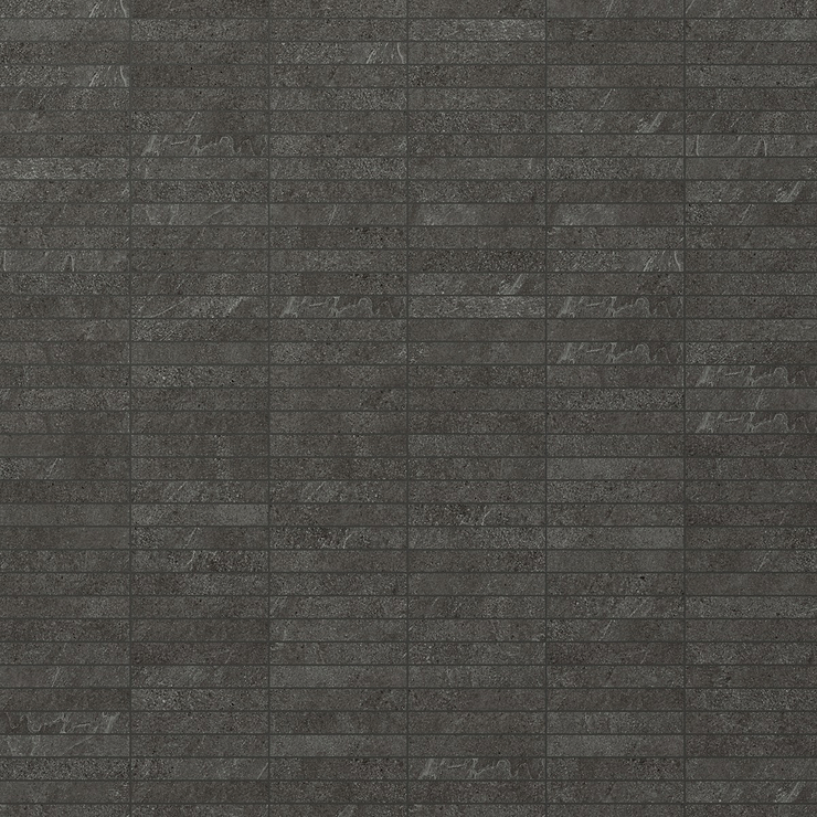 Era Charcoal Black 1x6 Stacked Limestone Look Matte Porcelain Mosaic Tile