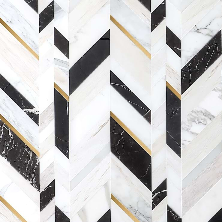 Amari Saint Laurent Polished Marble and Brass Mosaic Tile