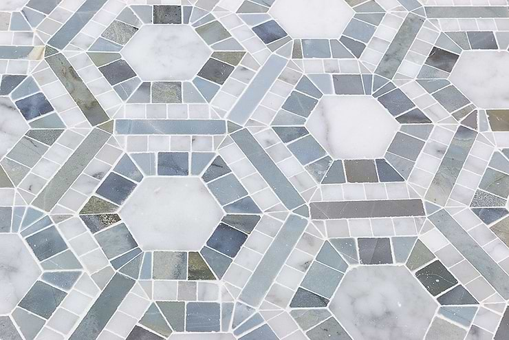 Cosmos Carrara & Moonstone 4" Hexagon Marble Polished Mosaic Tile