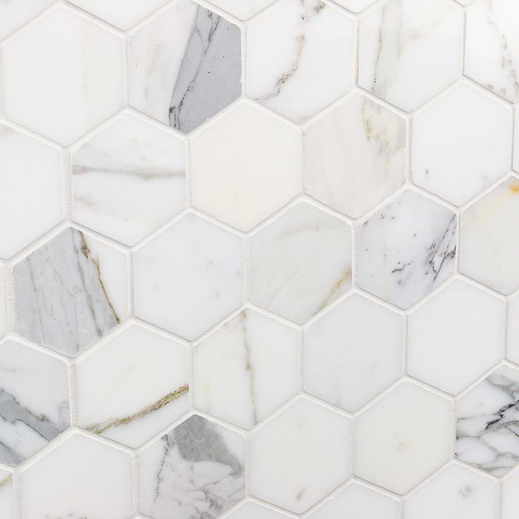 Calacatta 2" Hexagon Polished Marble Tile 