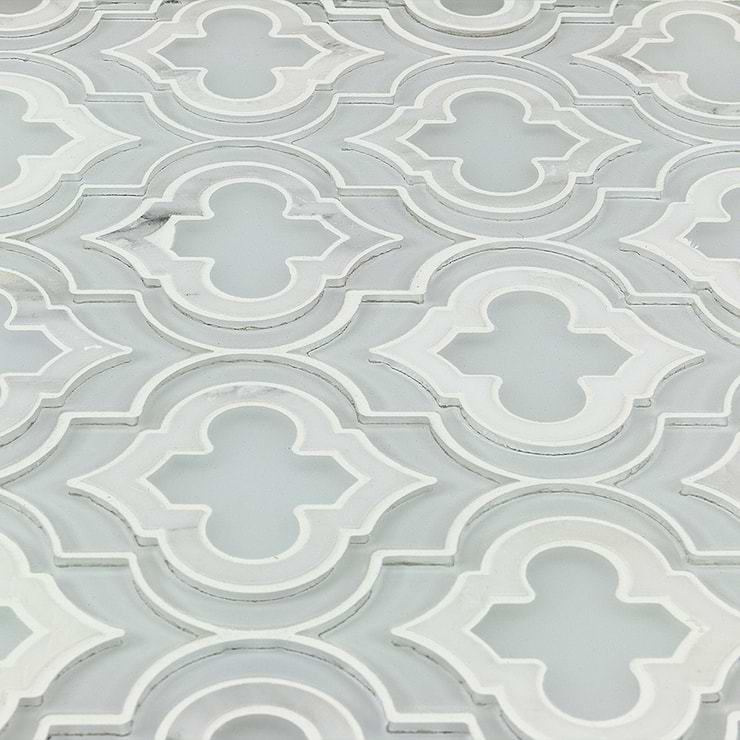 Kensington Super White Glass & Asian Statuary Marble Tile