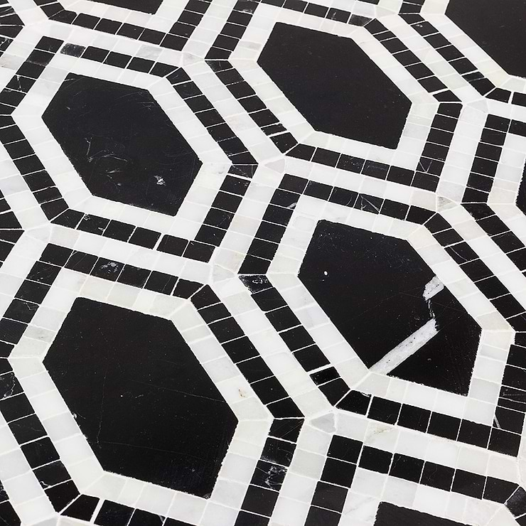 Infinity Nero Hexagon With Asian Statuary Marble Tile