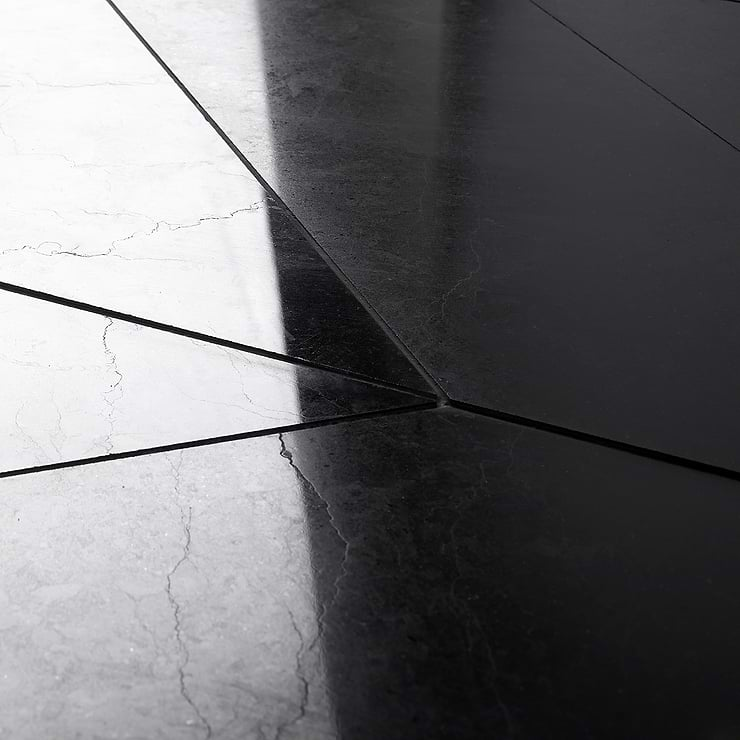 Nero Marquina 6x24 Chevron Polished Marble Tile