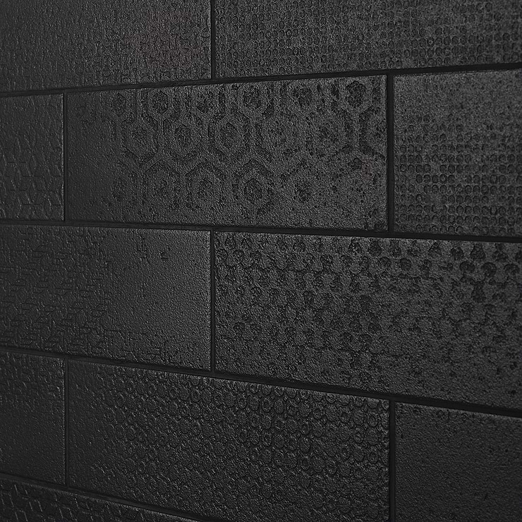 Tessuto Carbone Charcoal Black 4x12 Porcelain Matte Subway Tile