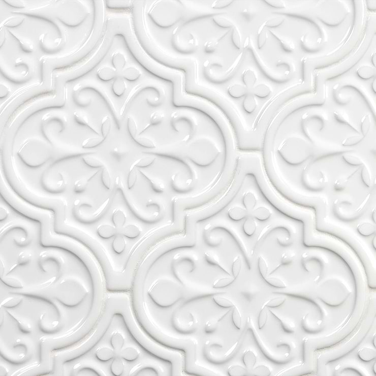 Byzantine Florid Arabesque Bianco Ceramic Wall Tile