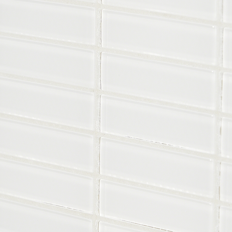 Loft Super White 1x4 Polished Glass Brick Mosaic Tile