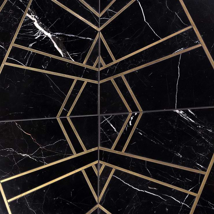 Empire Nero Marble & Brass Tile