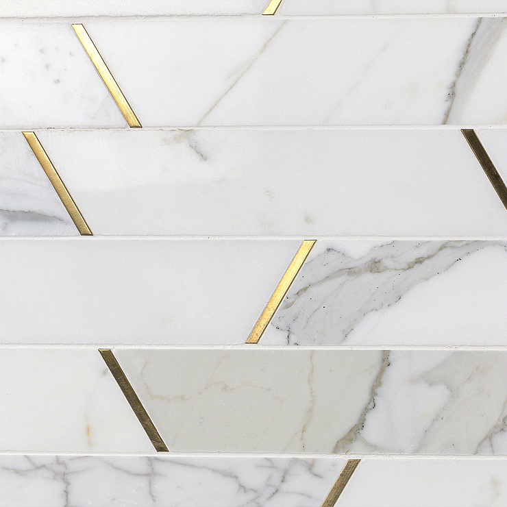 Matrix Trapezoid Marble and Brass Tile