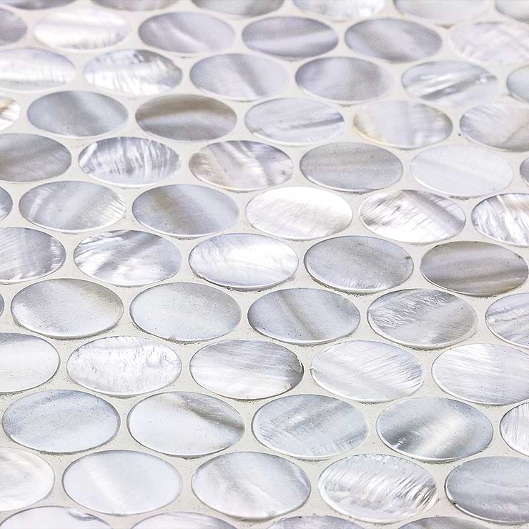 Oyster White Pearl Penny Round Tile