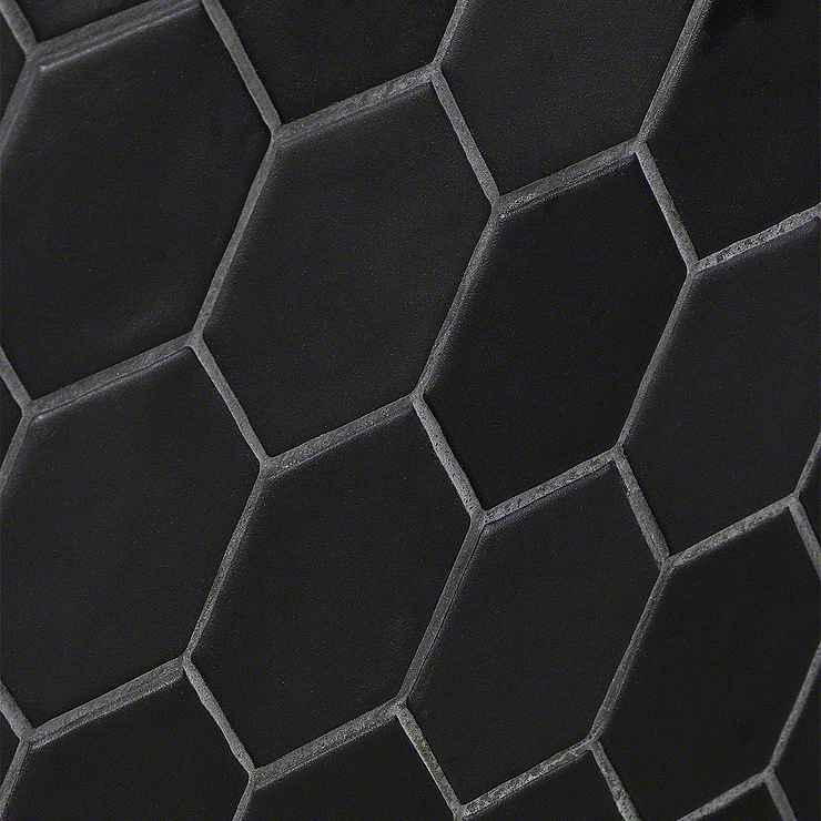 Meadowmere Black 3" Hexagon Matte Ceramic Tile