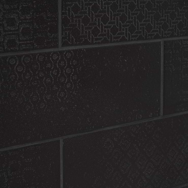 Tessuto Carbone Charcoal Black 4x12 Porcelain Matte Subway Tile