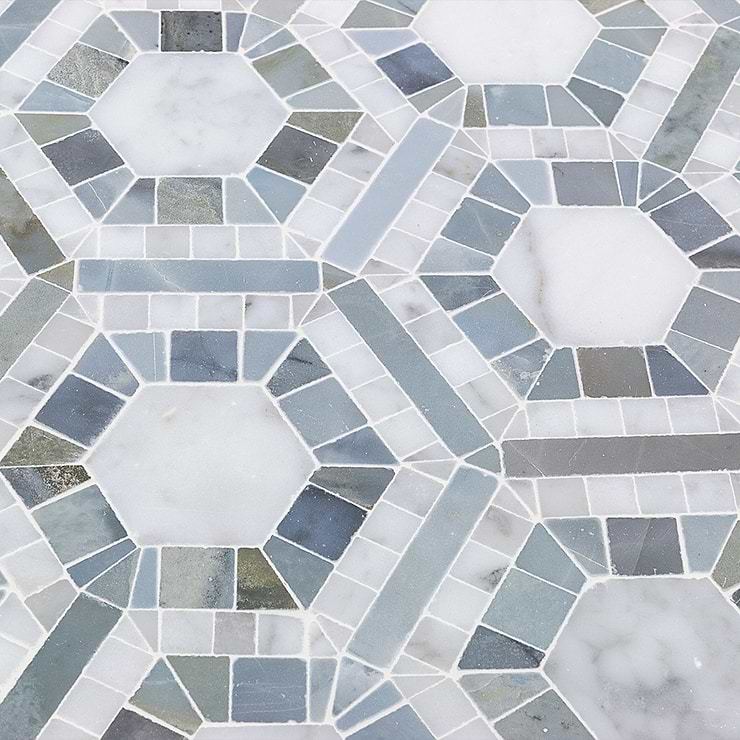 Cosmos Carrara & Moonstone 4" Hexagon Marble Polished Mosaic Tile