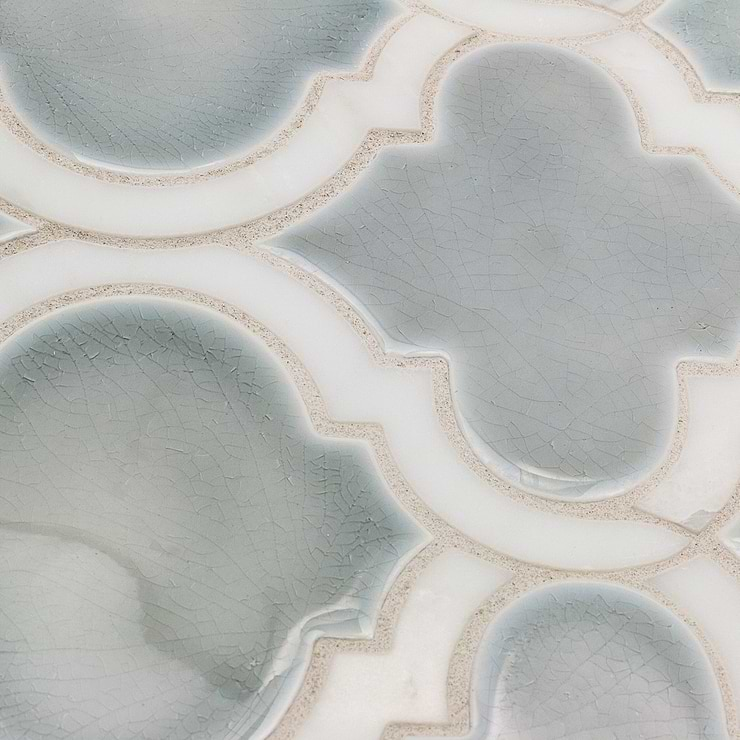 Nabi Arabesque Arctic Blue 4" Crackled Mixed Finish Glass & Marble Mosaic Tile