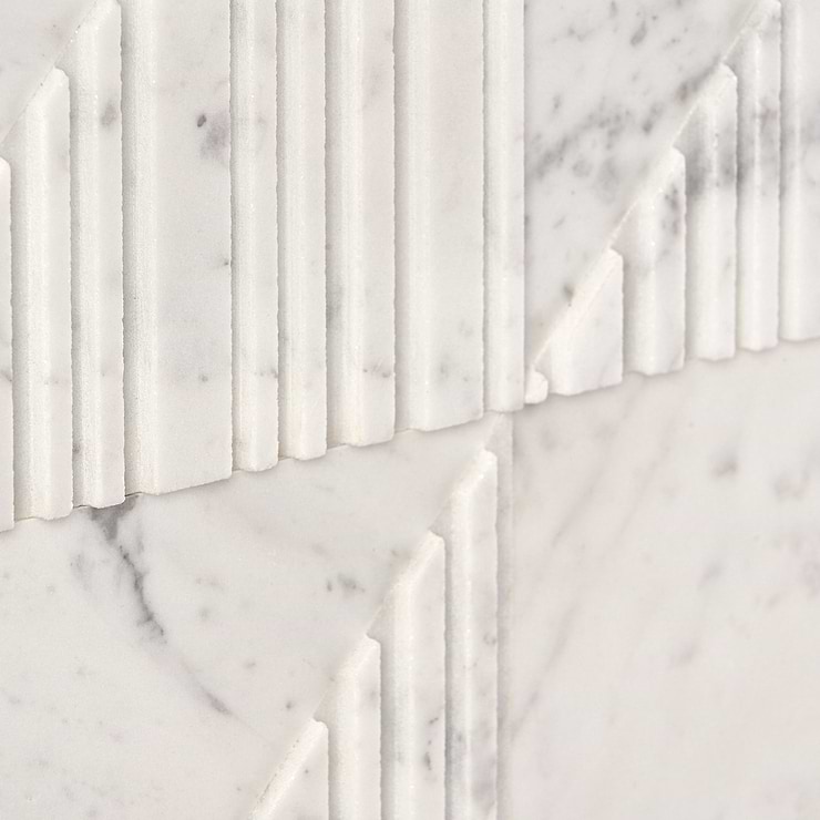 Barcode by Michael Habachy Medio Carrara White 8x8 Textured 3D Honed Marble Tile
