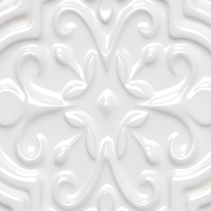 Byzantine Florid Arabesque Bianco Ceramic Wall Tile