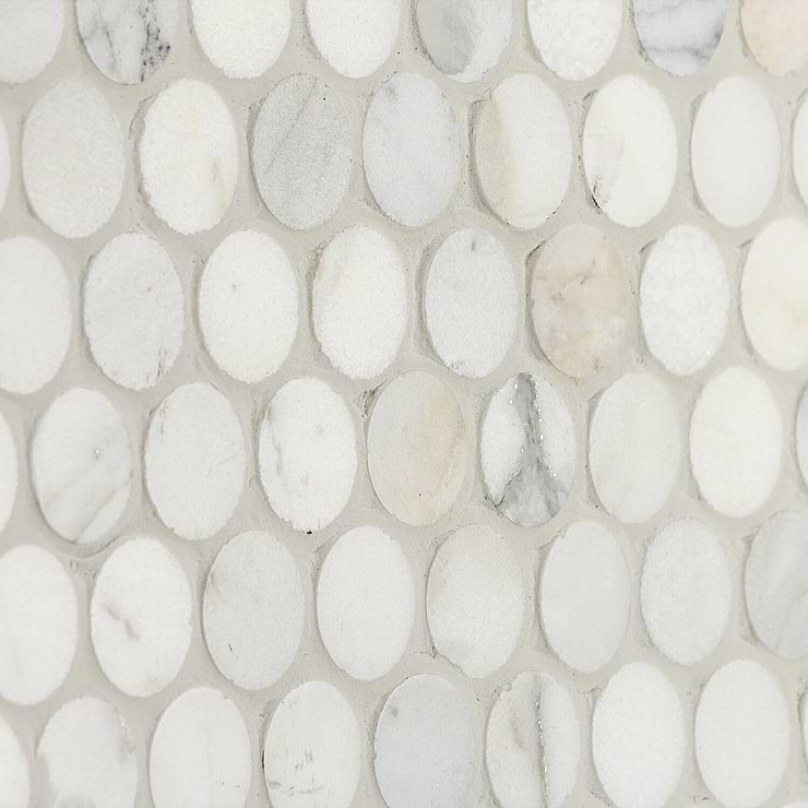 Calacatta Penny Rounds Polished Marble Tile