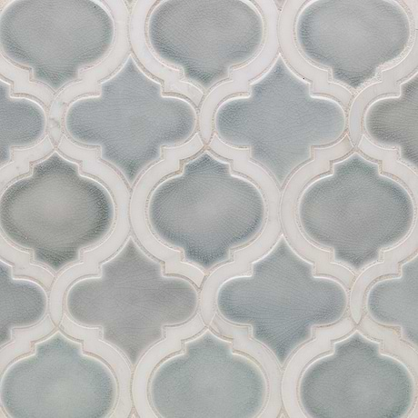 Nabi Arabesque Arctic Blue 4" Crackled Mixed Finish Glass & Marble Mosaic Tile