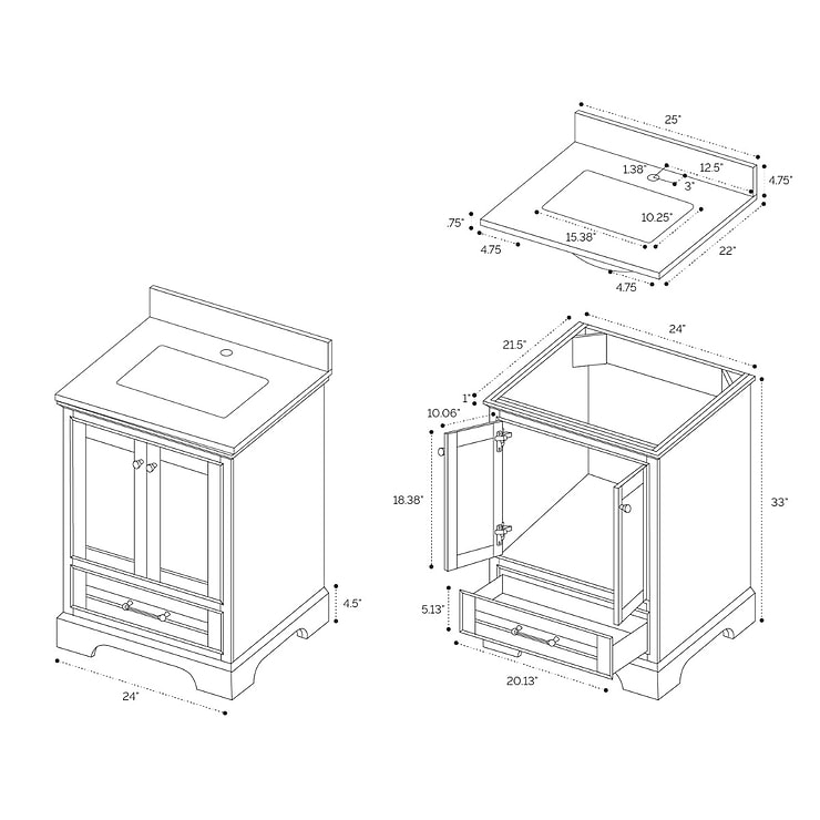 Glendale 24'' Gray Vanity And Marble Counter