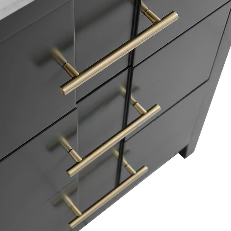 Iconic 24" Charcoal and Gold Vanity with Carrara Marble Top and Ceramic Basin