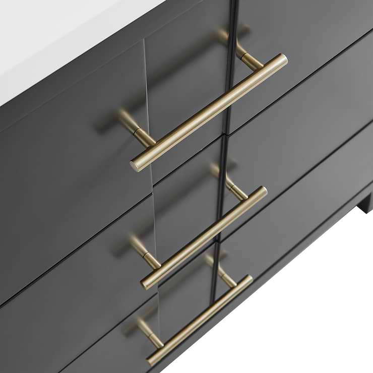 Iconic 36" Charcoal and Gold Vanity with Carrara Marble Top and Ceramic Basin