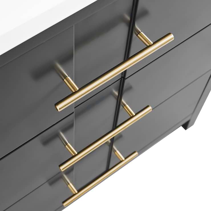 Iconic 30" Charcoal and Gold Vanity with Carrara Marble Top and Ceramic Basin