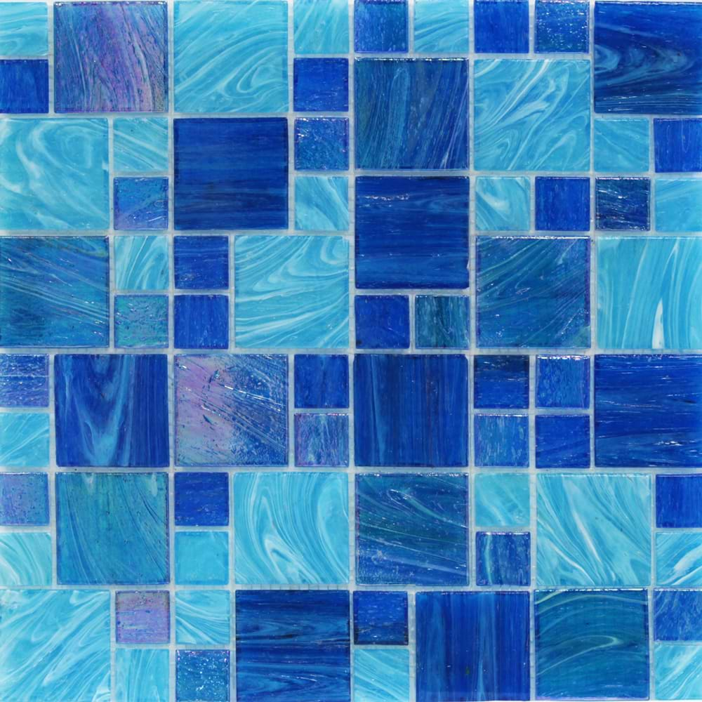 Aquatic Ocean Blue French Pattern Glass Polished Mosaic Tile