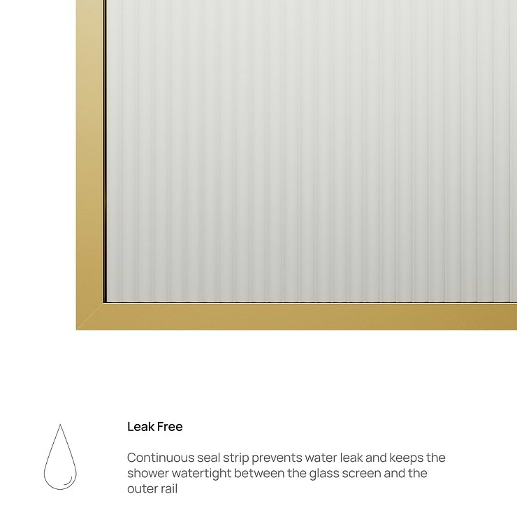 Finestra 34x74" Reversible Fixed Shower Door with Fluted Glass in Brushed Gold