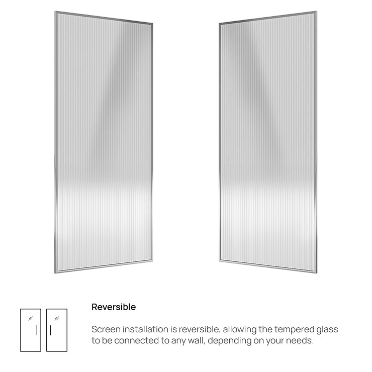 Finestra 34x74" Reversible Fixed Shower Door with Fluted Glass in Stainless Steel