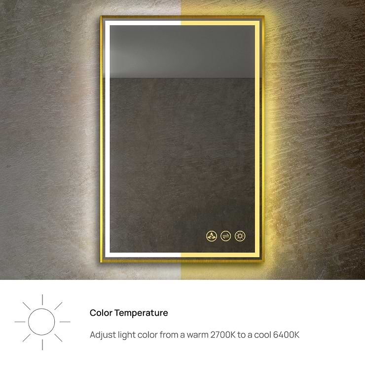 Mage Brushed Gold 24x36" Framed Rectangle LED Mirror