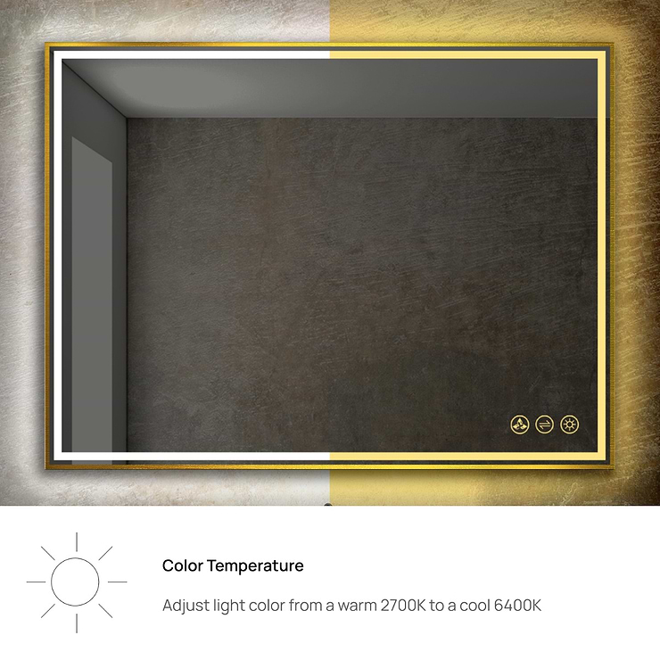 Mage Brushed Gold 48x30" Framed Rectangle LED Mirror