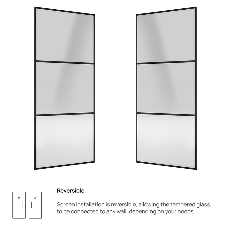 Finestra 34x74" Reversible Fixed Shower Door with Striped Clear Glass in Matte Black