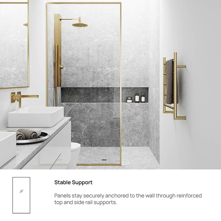 Finestra 34x74" Reversible Fixed Shower Door with Clear Glass in Brushed Gold